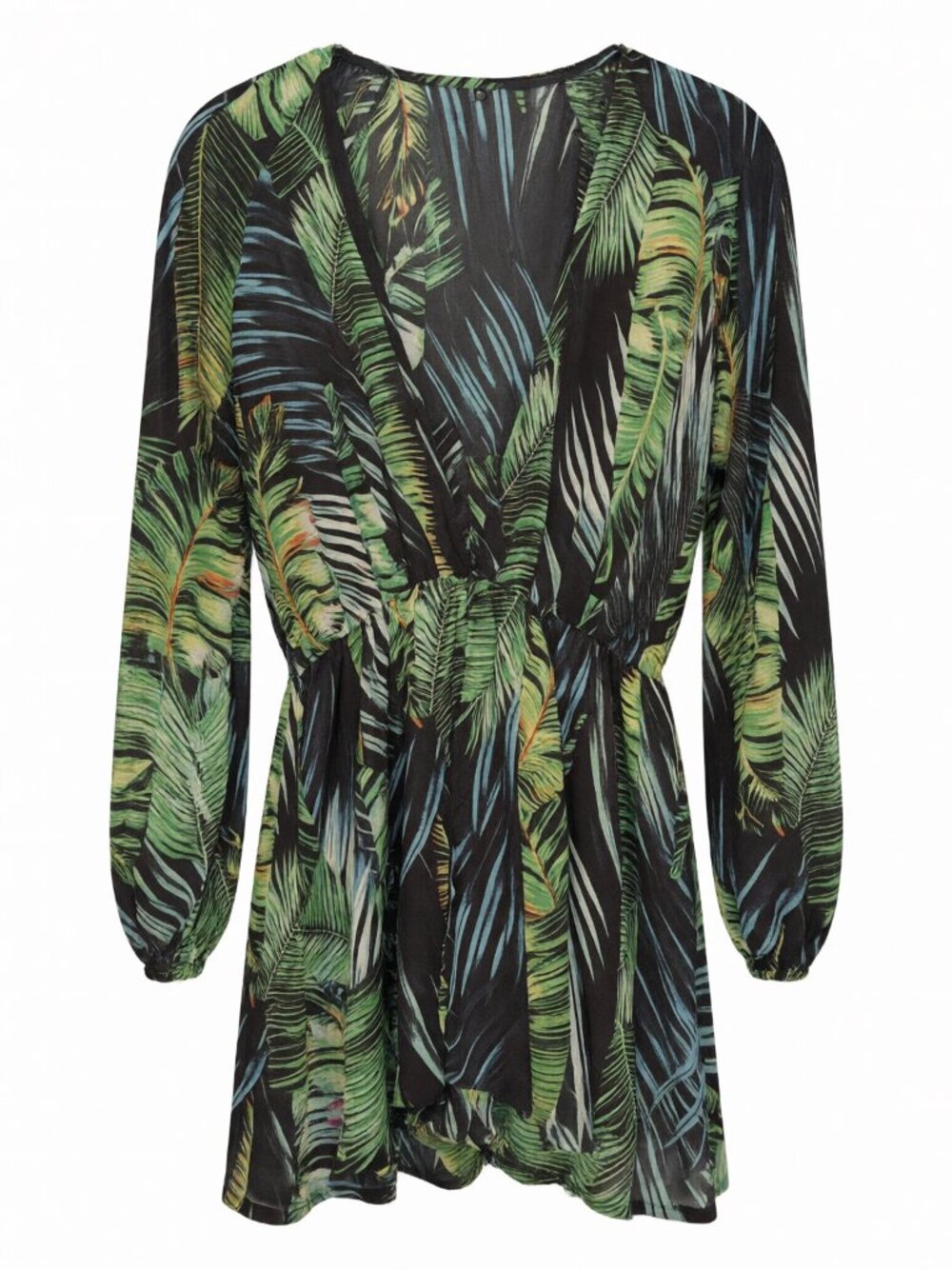 Green Black Tropical Print Women's Long Sleeve Tunic S